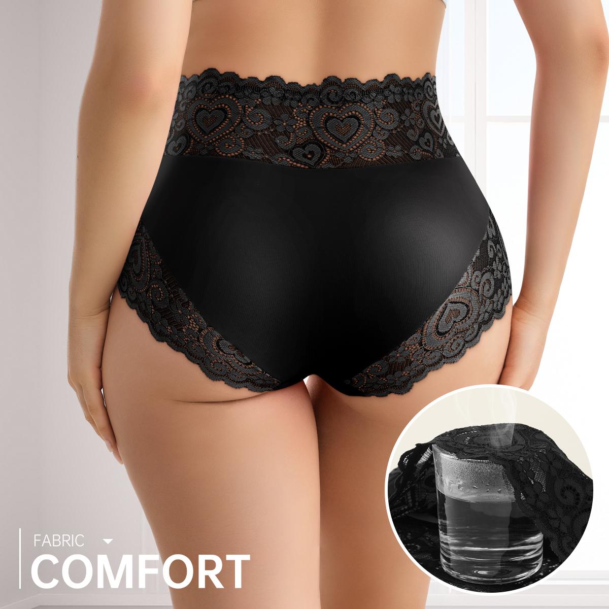 QUASTI 5PCS Mid Waisted Lace Women's Panties, Multi Colored Smooth Soft Fashion Sweet Lace Exquisite Underwear, Cool Elasticity No Show Full Coverage Briefs, Daily Wear S-XXL
