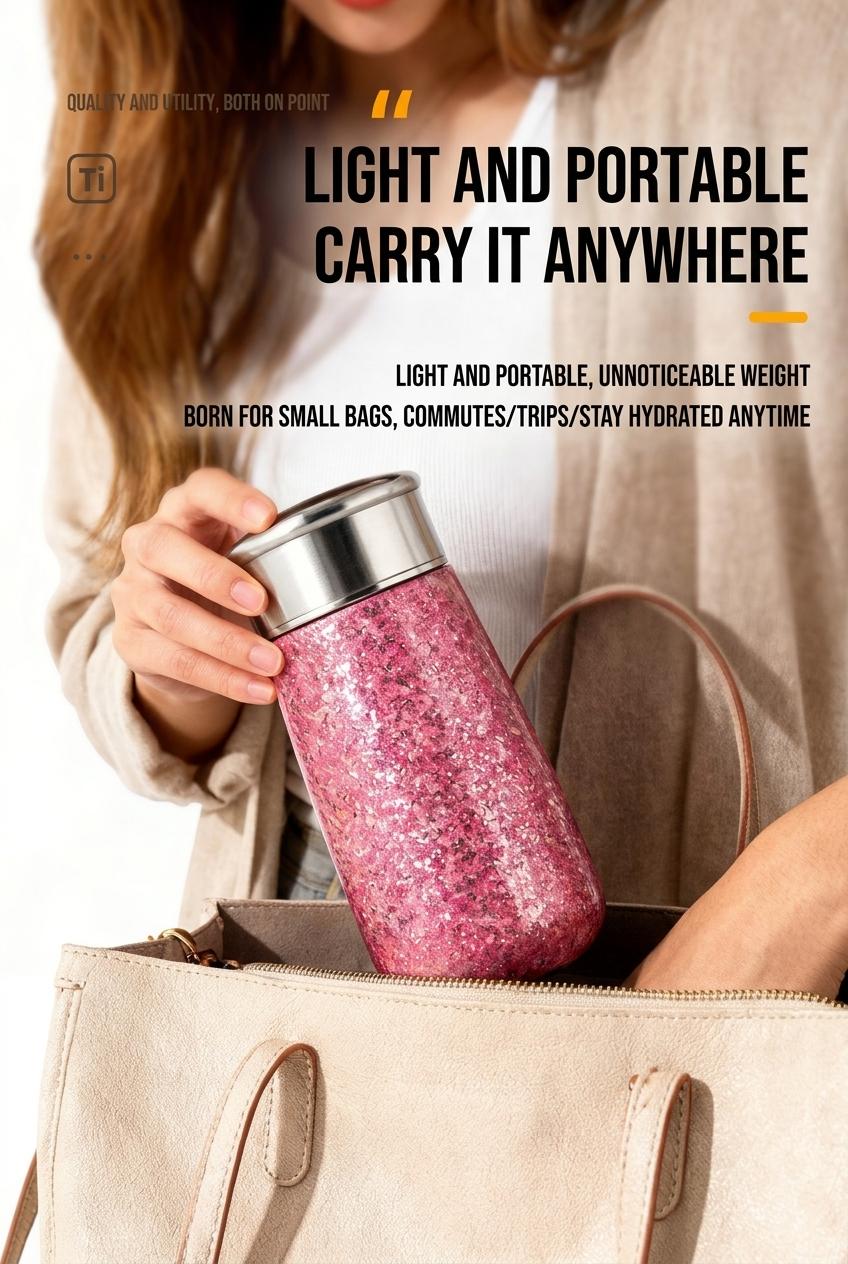 Pure Titanium Pocket Cup, High Aesthetic Mini Insulated Cup, Ice Crystal Titanium Water Bottle, Women's Flower Tea Cup, Portable and Stylish