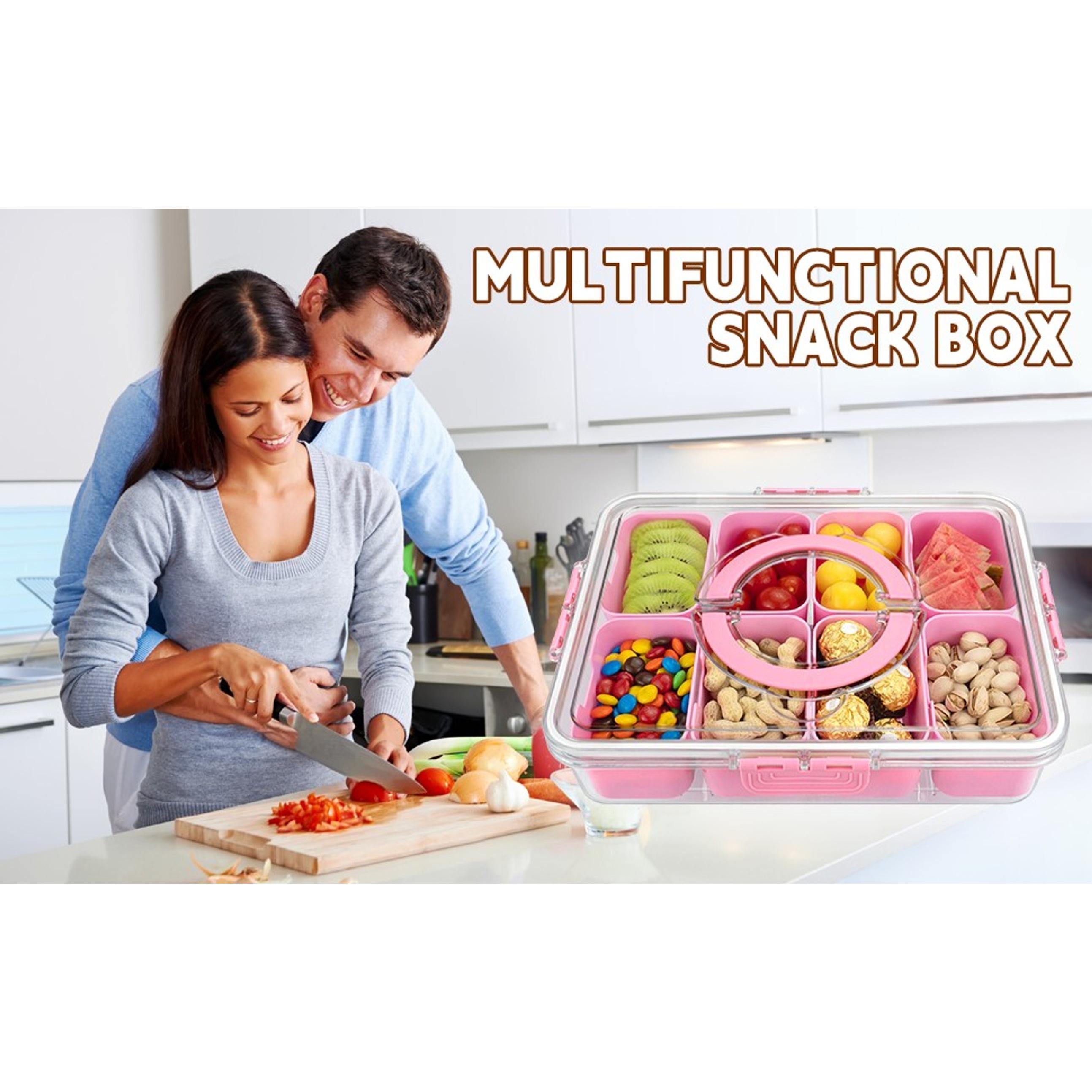 8 Compartment Divided Serving Tray with Lid and Handle, Portable Snack Box Platter for Candy, Fruits, Nuts, Party, Entertaining, PicnicGift