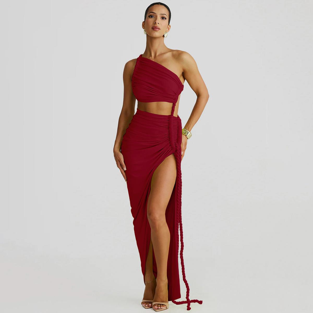 Asymmetric Braided Strap High Slit Maxi Dress Women 2025 Summer & Fall New Sexy Casual Elegant Party Club Dating Dress Beach Vacation Outfits Dresses SpringStatements