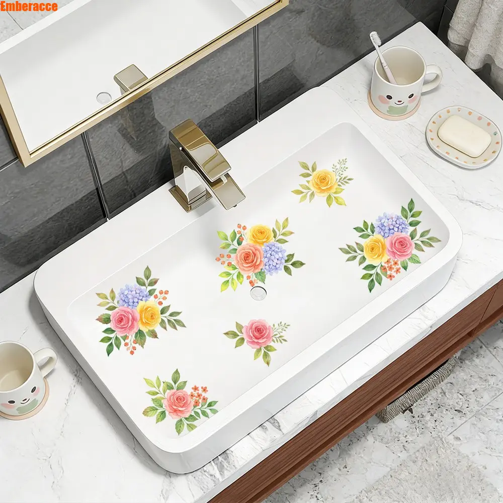 Peony Floral Bathtub Stickers, Peel and Stick Bathroom Wall Decals, Self-Adhesive Waterproof Flower Decor for Tub, Sink and Shower, Easy Removable Bathroom Decorations for Home, Apartment & Rental