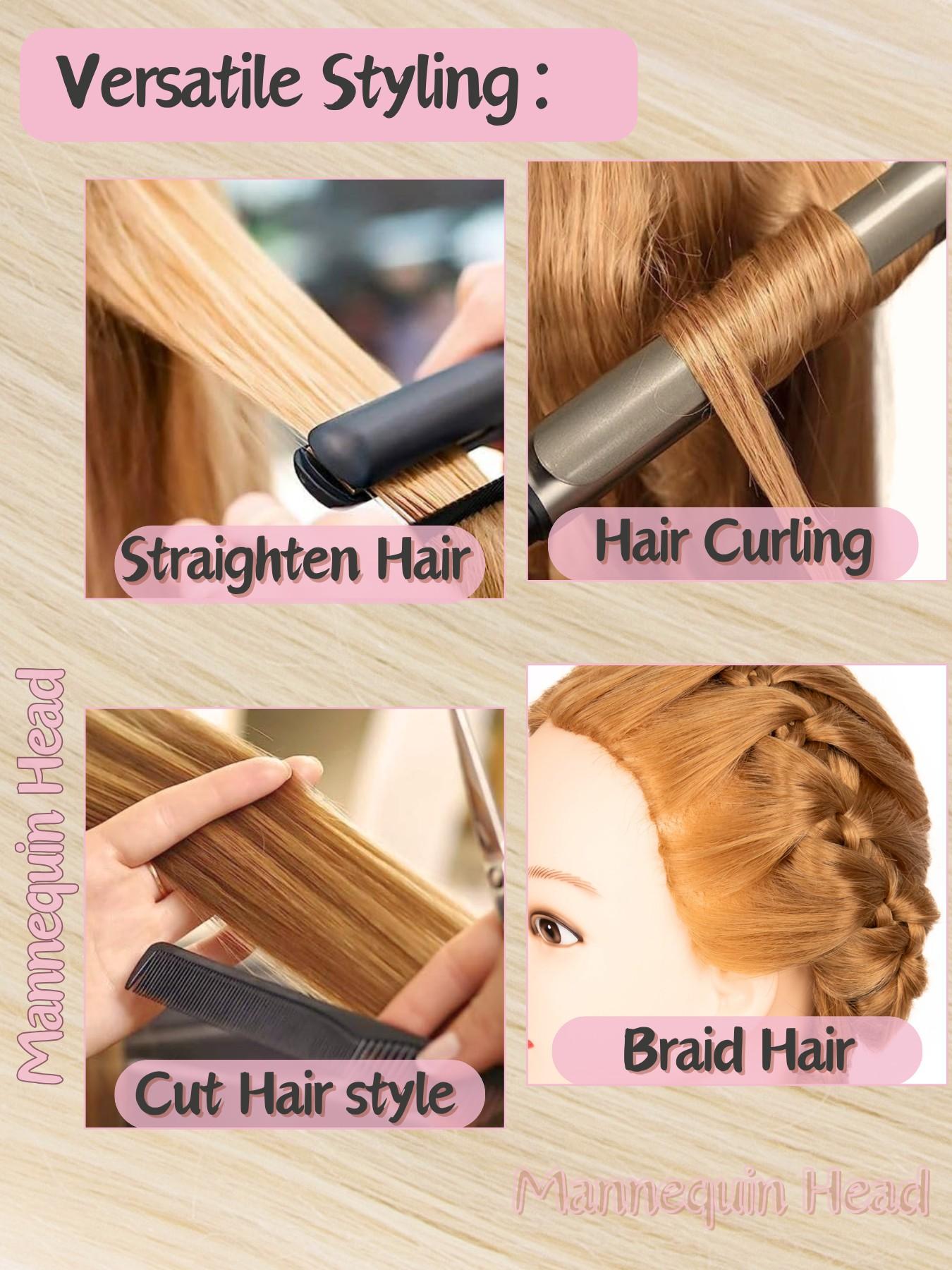 26‑28 Inch Synthetic Hair Mannequin Head 3 Colors Available Light Skin Tone Female Training Manikin Head With Table Clamp Stand And 10 Pcs Hair Comb Kit For Cosmetology Students Practicing Braids Updos And Hairstyling
