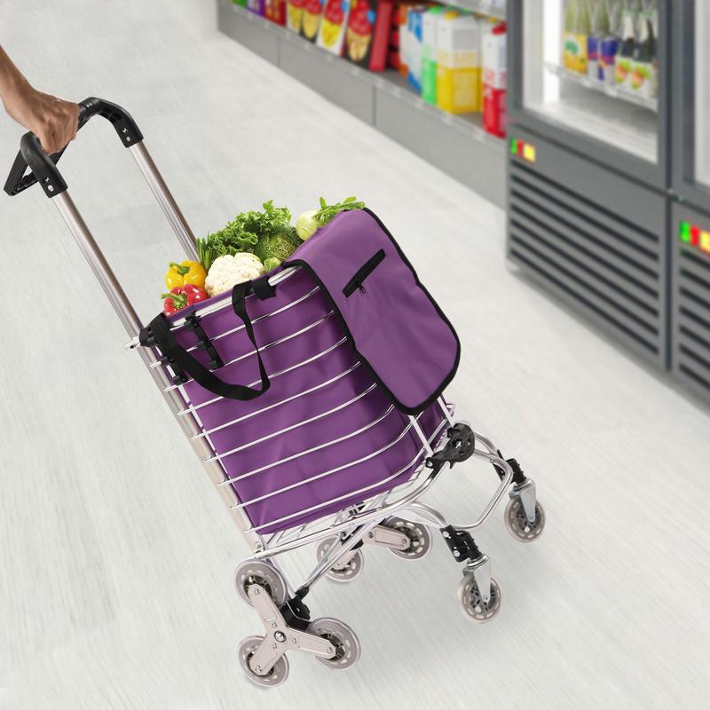 Heavy Duty Folding Shopping Cart with Wheels 40kg Capacity 35L Foldable Grocery Laundry Utility Wagon for Supermarket Picnic Moving Purple Silver Heavy Duty Folding Shopping Cart with Wheels 40kg Capacity 35L Foldable Grocery Laundry Utility Wagon for Supermarket Picnic Moving Purple Silver