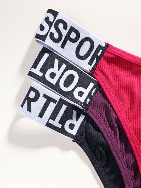 3 Pack Sexy Women's Thong Panties, Comfortable Skin-Friendly Plus Size Underwear, Letter Waistband Design, Casual Style