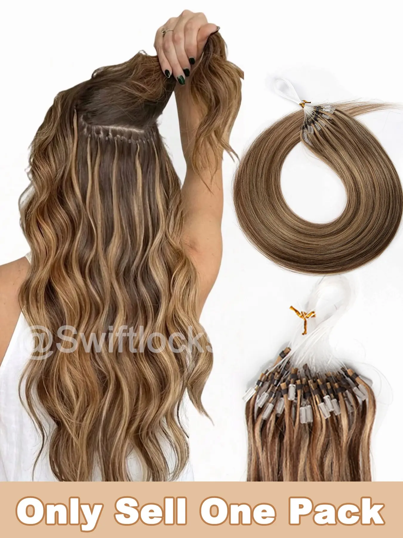 Micro Link Human Hair Extensions 12-22 Inch, Human Hair Weaves, 50pcs/pack, Lightweight Nano Ring Bead, Professional Salon Use, Multiple Colors