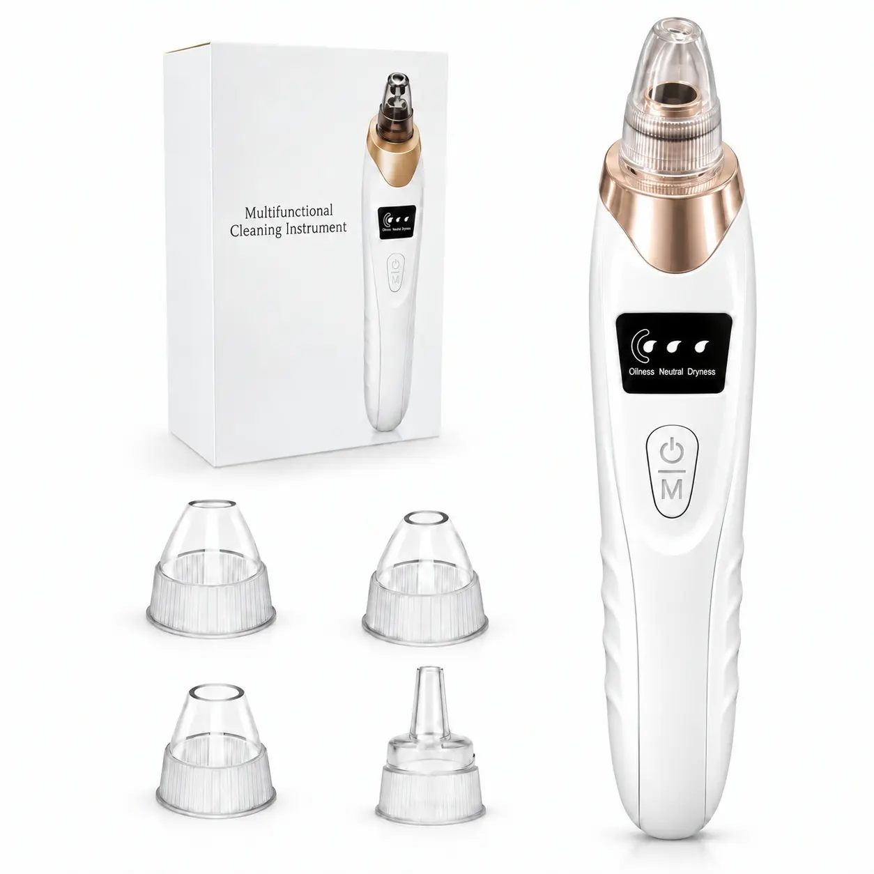 Electric Facial Pore Cleaner Vacuum, Blackhead Removing Skincare Tool with 5 Replaceable Heads, 3 Adjustable Levels and USB Charging, Facial Blackhead Remover