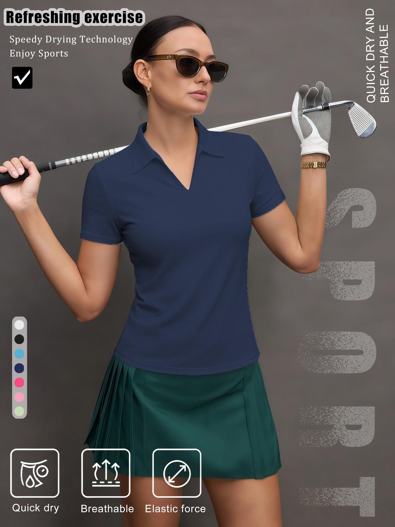 Women's Solid Color Sports Polo Shirt, Athletic Breathable, Breathable Comfortable Short Sleeve Collared Top for Golf Baseball Tennis, Ladies Summer Sportswear, Breathable Workout Tops