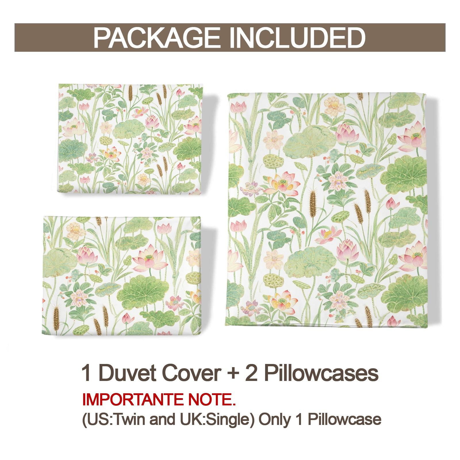 2/3 Piece Watercolor Lotus Pond Duvet Cover Set, HD Digital Printed Comforter Cover, Soft Breathable Bedding Set with Zipper Closure for Bedroom Home Decor (NoInsert)