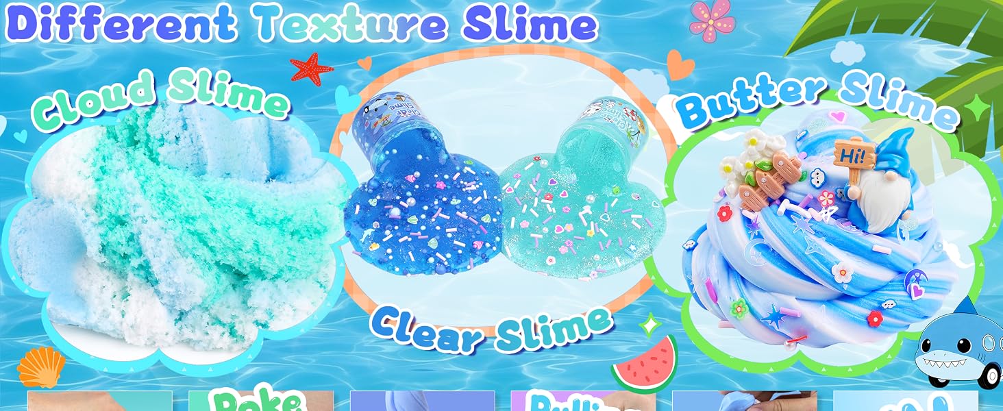 6 Pack Blue Ocean Slime, Clear Butter Cloud Slime Kits for Girls Ages 8-12, Non-Stick Kids Slime Party Favor Toys with Add-Ins, Birthday Goodie Bag Stuffers Easter Valentines Day Gifts for Kids