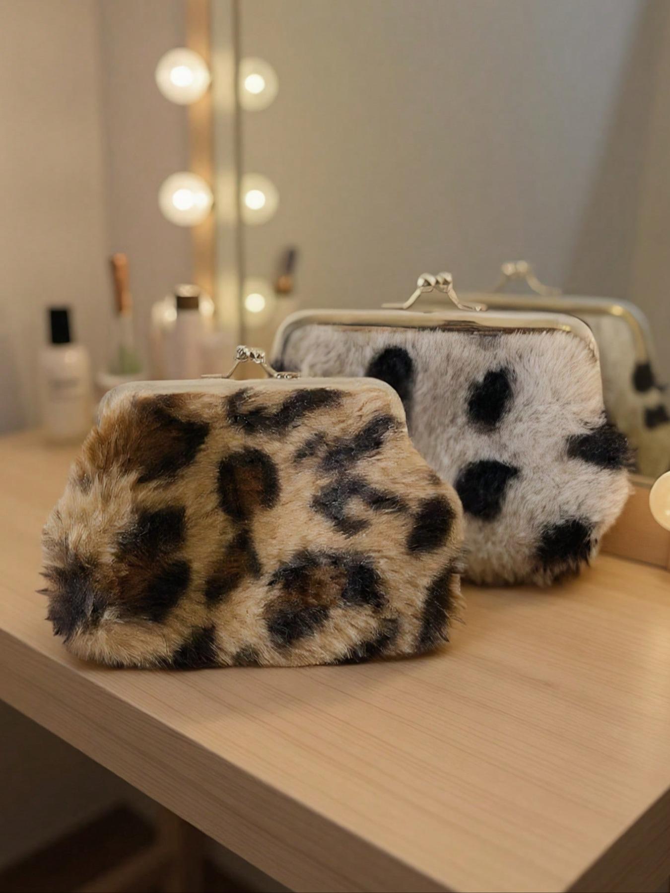 Plush Coin Purse, Short Plush Money Bag, Leopard Print Design, Women/girls Use, Multifunctional Portable Wallet, Durable Faux Leather Handbag, Stylish Wallet