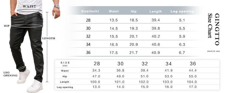 GINGTTO Mens Slim Fit Pants Stretch Pu Faux Leather Motorcycle Biker Pants