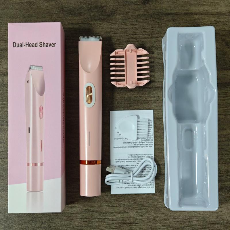 Women's Electric Razor Dual Head Reusable Female Trimmer Body Hair Remover Bikini Clipper, New Model Zb-0236L Lithium Ion Batteries Included
