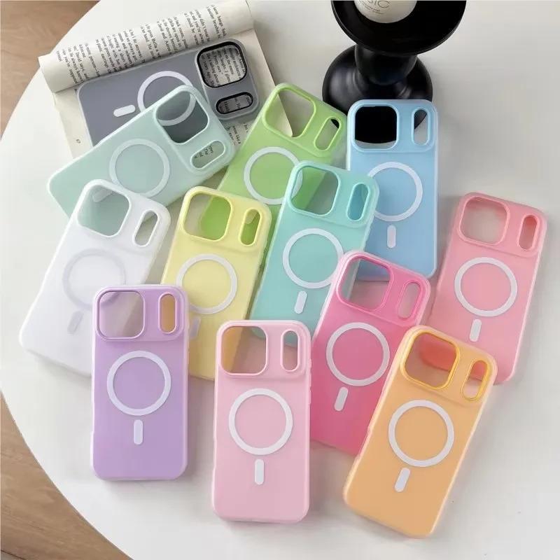 MagSafe Compatible 2-in-1 Shockproof Protection Case for Multi-Model iPhone Series (17 Air,17,16,15,14,13,12,11 Pro Max Plus) - Candy Color Silicone Magnetic Soft Shell Phone Accessory for Women, For Iphone 15Pro Max