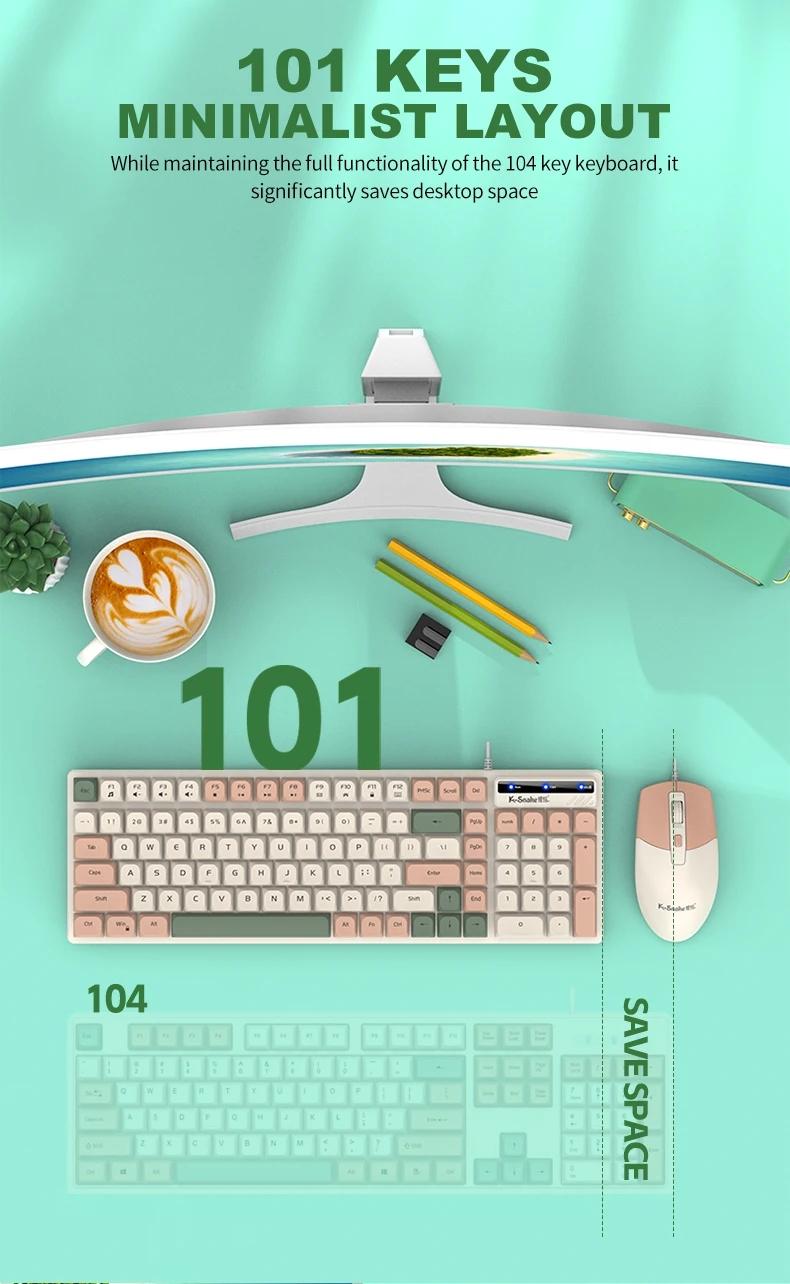 Km100 Wired Keyboard Mouse Set, Mouse Combo, Home & Office Use, USB Interface, Compatible with Windows System, Fashion Color Block Gift