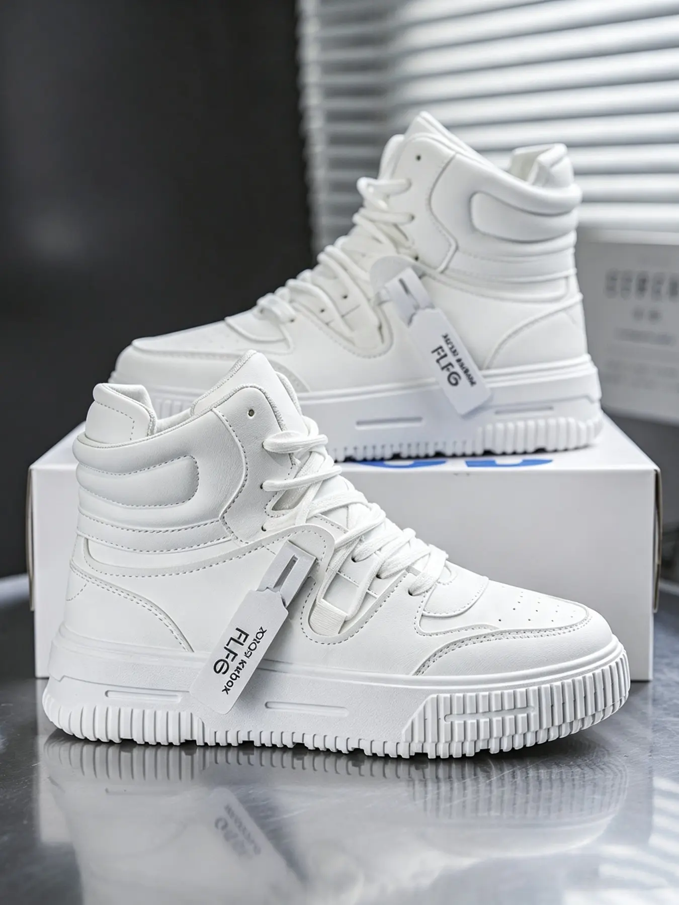 Unisex High-Top Flatform Shoes, Trainer Sneakers, Sneaker, PU Leather, Eva Sole, Round Toe, Casual All-Season, Trendy Streetwear, Comfortable & Versatile
