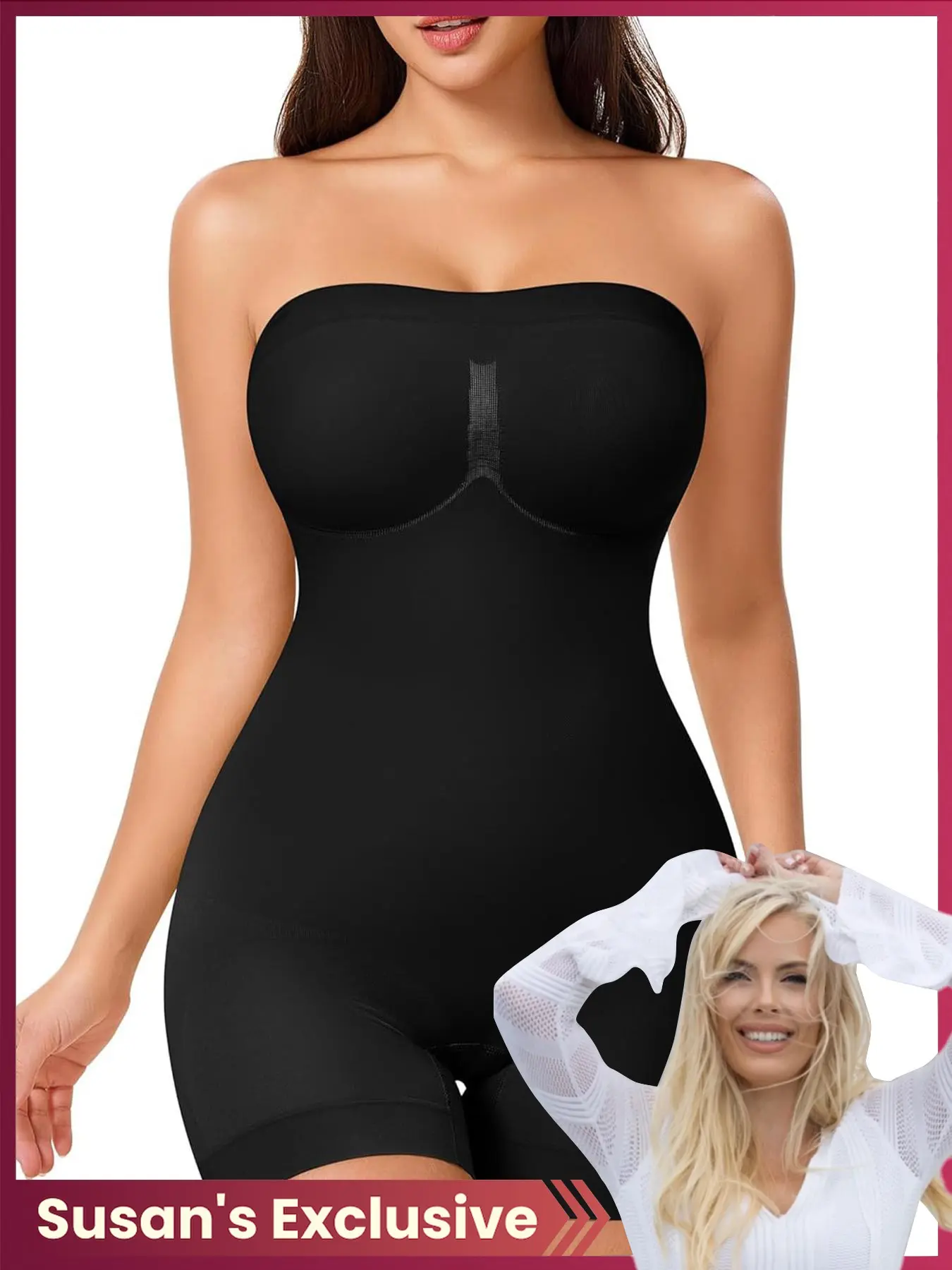 【Susan Exclusive】Women's Solid Color Shapewear Tube Romper with Removable Adjustable Strap, High Stretch Tummy Control Butt Lifting Shaper, Ladies Shapewear for All Seasons