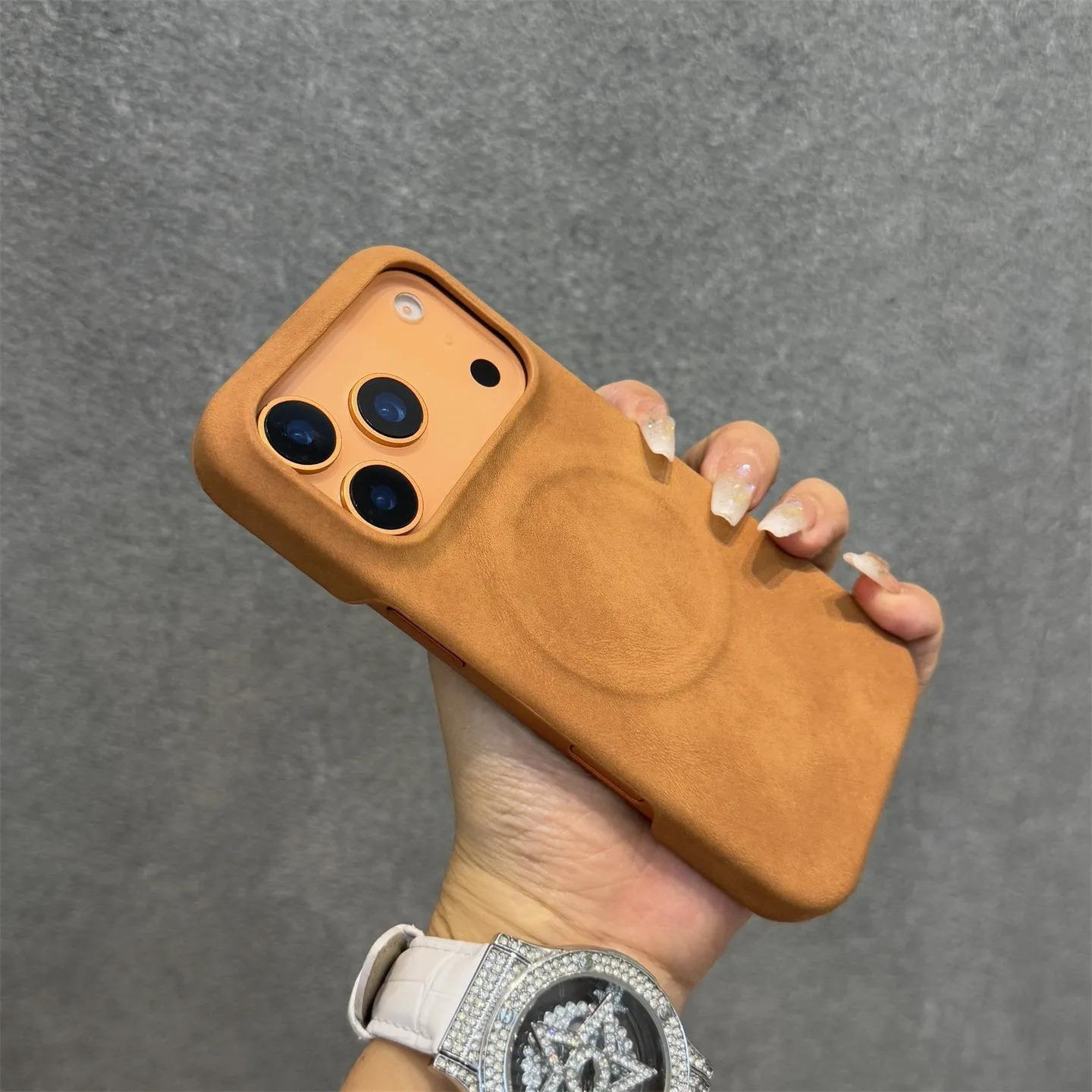 Luxury Sheepskin Feel Leather Magnetic Case For iPhone 17 Pro Max 13 12 14 15 Plus 16 Pro Max 17 Air For Magsafe Matte Cover