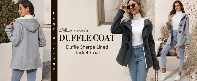 Yimoon Winter Jackets for Women Sherpa Lined Jacket Women Duffle Toggle Coat Hooded Fleece Jacket Long Sleeve Fitted