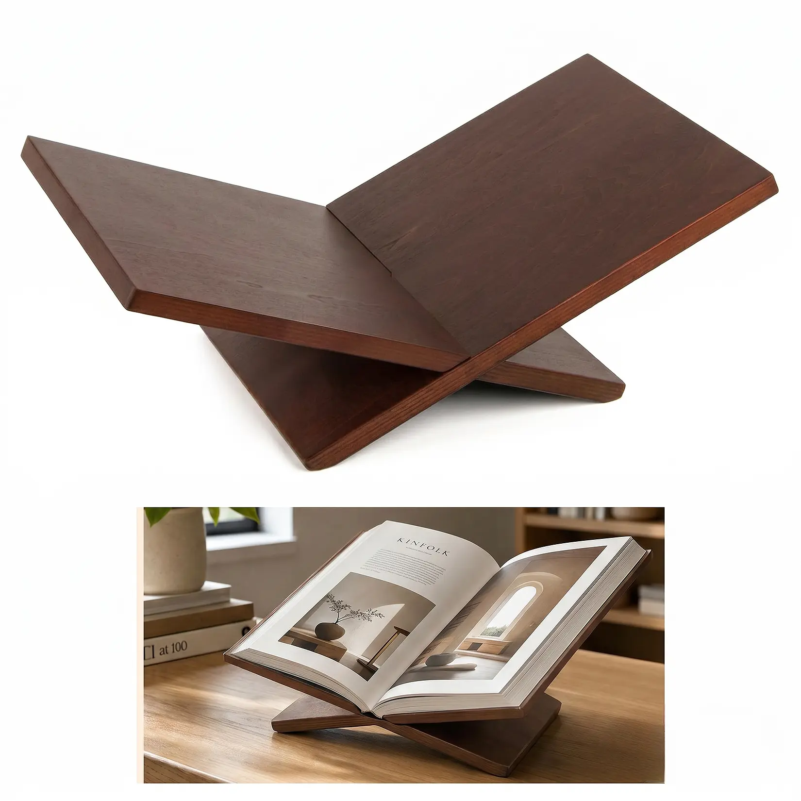 Minimalist Collapsible Wood Book Stand – Adjustable Reading Holder, Hands-Free Ergonomic Stand for Desk, Textbooks, Cookbooks, Tablets, Magazines, Portable Book Gift
