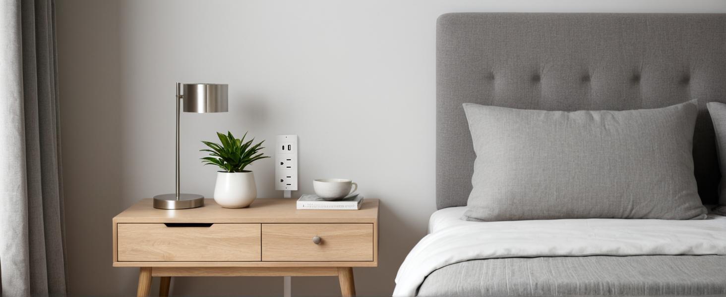 Power Socket Expander  Rotatable 180° Electrical Outlet Extender  Access Hard-to-Reach Outlets  Features USB-A  USB-C and 2 AC outlets  Extends 22" - 34"  Suitable for Sofa  Nightstand  Desk