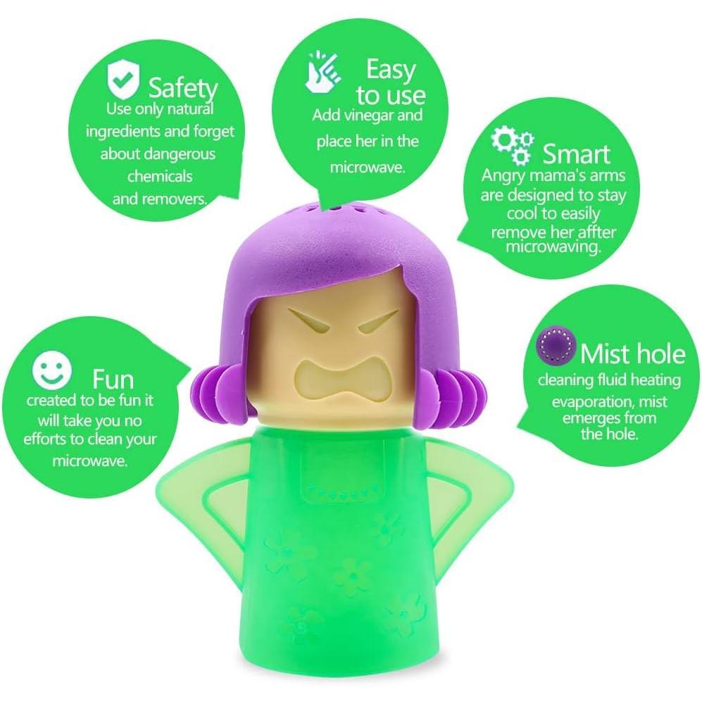 Microwave Cleaner, Angry Mama Microwave Cleaner Microwave Oven Steam Cleaner Easily Clean in Minutes Cleans Add Vinegar and Water for  or Office with English Manual (Green)