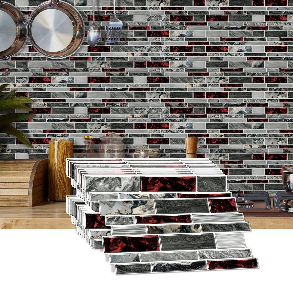 Simulation Marble Splicing Models Tile Wall Stickers, Self-Adhesive Waterproof Wallpaper, Bathroom & Kitchen Wall Decoration