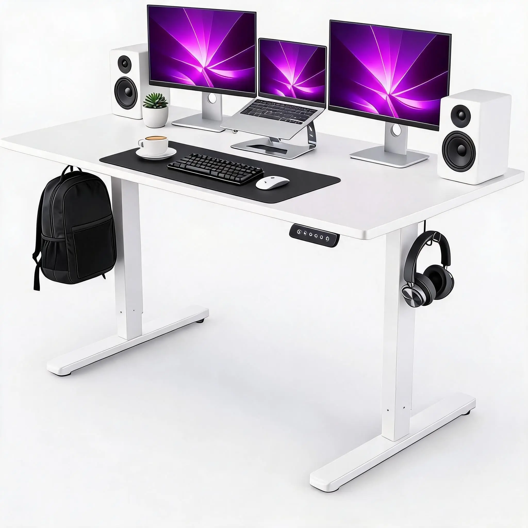 Ergonomic Electric Height-Adjustable Rectangular Standing Desk for Home Office - Multi-Size Commercial Office Furniture with Memory Controller, Cable Management, Sturdy Base (47"x24", 55"x24", 55"x27") & Multiple Colors (Black, Rustic Brown, White)