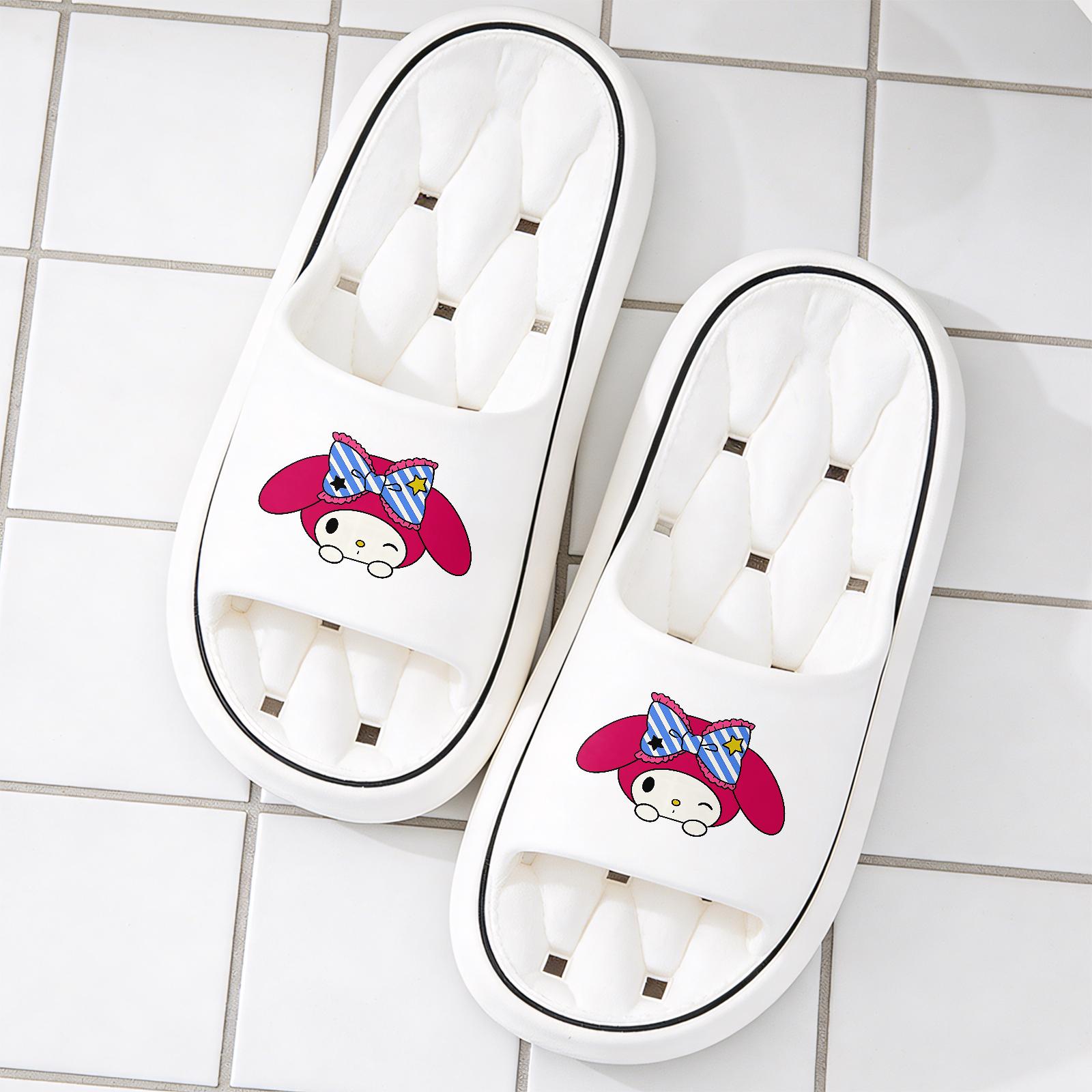 Cartoon My Melody Slippers, Soft Sole Comfortable Indoor Slippers, Girls' Heart Bow Star Pattern Slippers, Non-slip and Wear-resistant Bathroom Shower Slippers, All-season Universal Closed-toe Slip