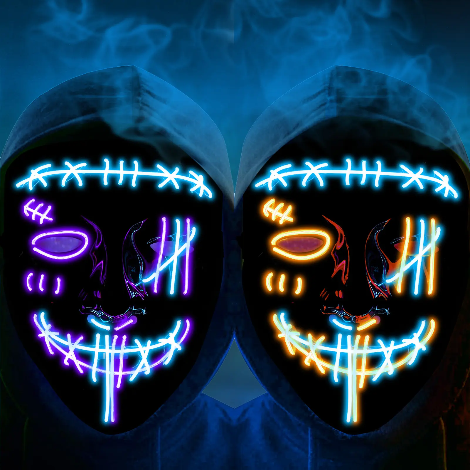 2 Pack LED Light Up Scary Purge Masks – 3 Lighting Modes – Halloween Costume Pretend Play Toy – For Kids & Adults – Classic Multicolor