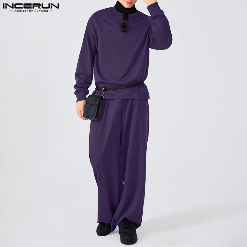 INCERUN Men's 2025 Fall Long Sleeve T-Shirt + Wide-Leg Pants Set, Soft Comfortable Fabric, Perfect For Halloween,Loungewear And Casual Daily Use.