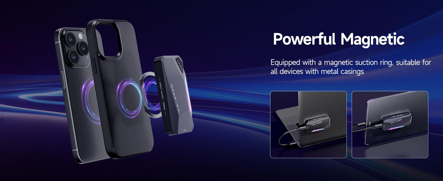 FANXIANG PS2200 1TB Magnetic Portable SSD(Compatible with Apple 15 and above), 2050MB/s USB 3.2 Gen 2x2 Magnetic SSD, 4K ProRes Recording and Storage, with Magnetic Ring, RGB Touch Lighting, External SSD for iPhone/Android/PC/Mac