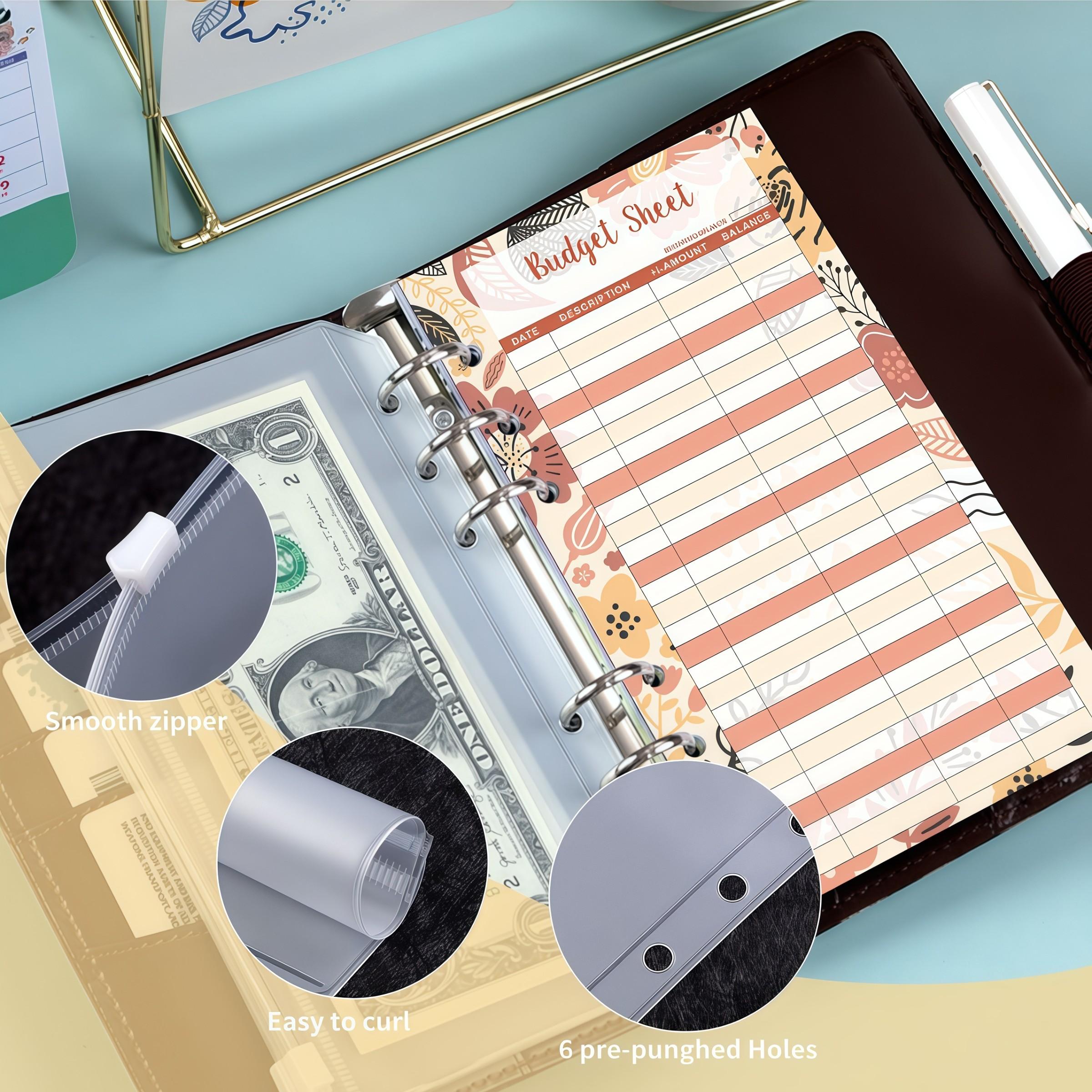 A6 Cash Budget Folder, PU Leather Money Saving Folder with Cash Envelope, Budget Sheet, Stickers, Printable Budget Planner Organizer