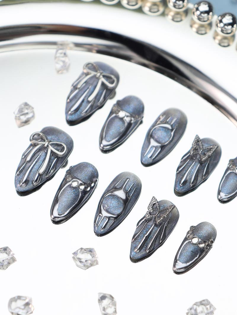 DripTips｜NEBULA SATIN 10PCS Handmade Press On Nails Reusable/Long-Lasting/Salon-Grade