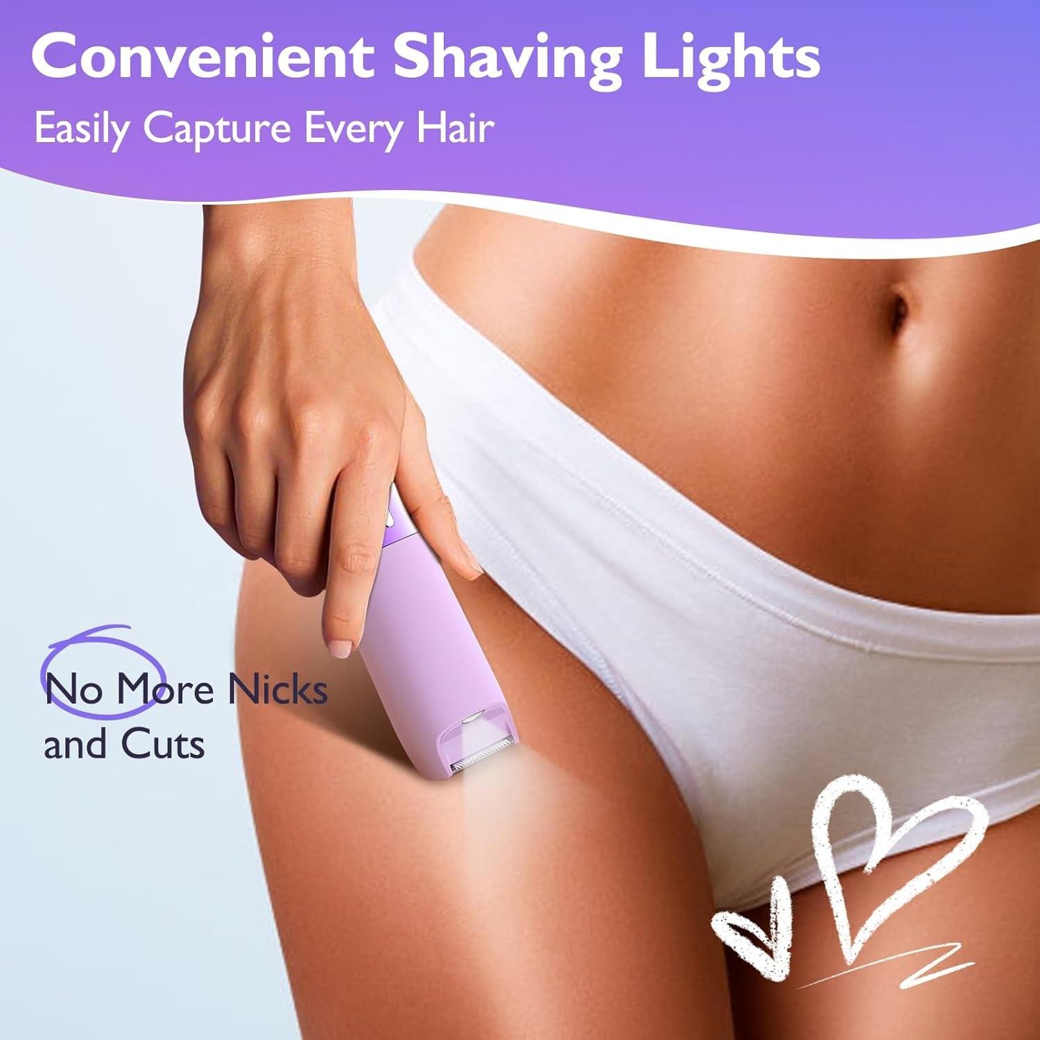 Portable Dual Blade Electric Trimmer Shaver, Ipx7 Waterproof Pain-Free Smooth Hair Removal Tool, Detachable Blades, Easy Clean Wireless Razor, for Legs, Arms, Underarms