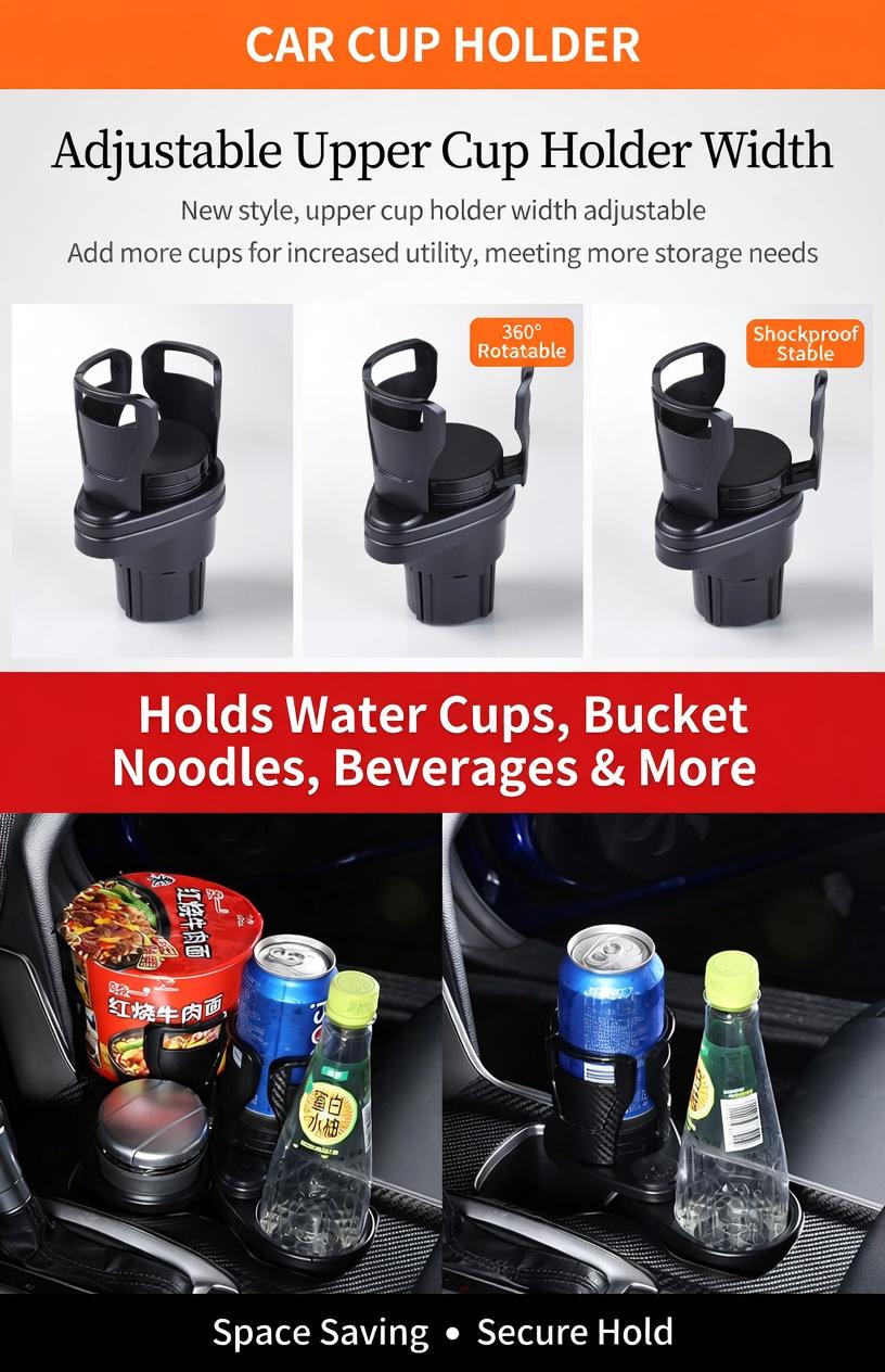 2-in-1 Rotating Car Cup Holder Carbon Fiber Black - Double Layer Expandable Drink Holder with Extra Storage Tray, Universal Fit Most Vehicles 2-in-1 Rotating Car Cup Holder Carbon Fiber Black - Double Layer Expandable Drink Holder with Extra Storage Tray, Universal Fit Most Vehicles