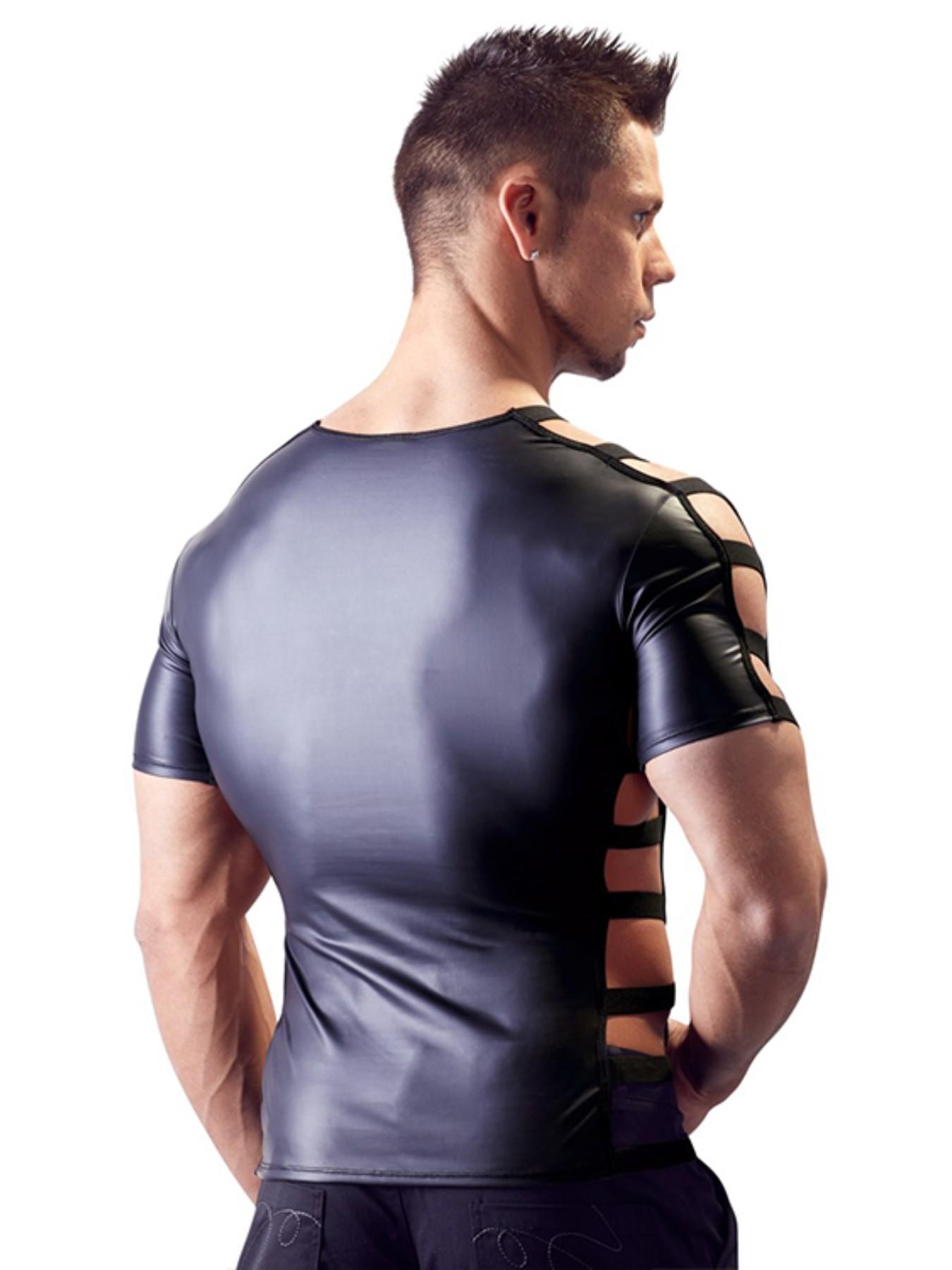 Men's Motorcycle Style Slim Fit Short Sleeve Top, European and American Fashion, Stage Bar Performance Wear, Trendy Men's Clothing