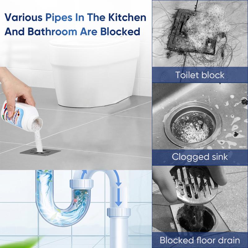 Pipeline Dredging Agent, Drain Clog Remover, Kitchen Unblocker, Pipe Unclogger, Sink And Drain Cleaner Powder, Powerful Solution for Kitchen, Bathroom, Toilet & Sink