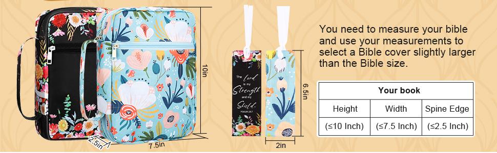 Christmas Gift Bible Case for Women Cute Bible Bag with Floral Patterns and Bible Verses Church Bible Case Bible Study Supplies Prayer Organiser Portable Bible Case for Study Bible, Religious Gifts for Christian, Girls, Mom