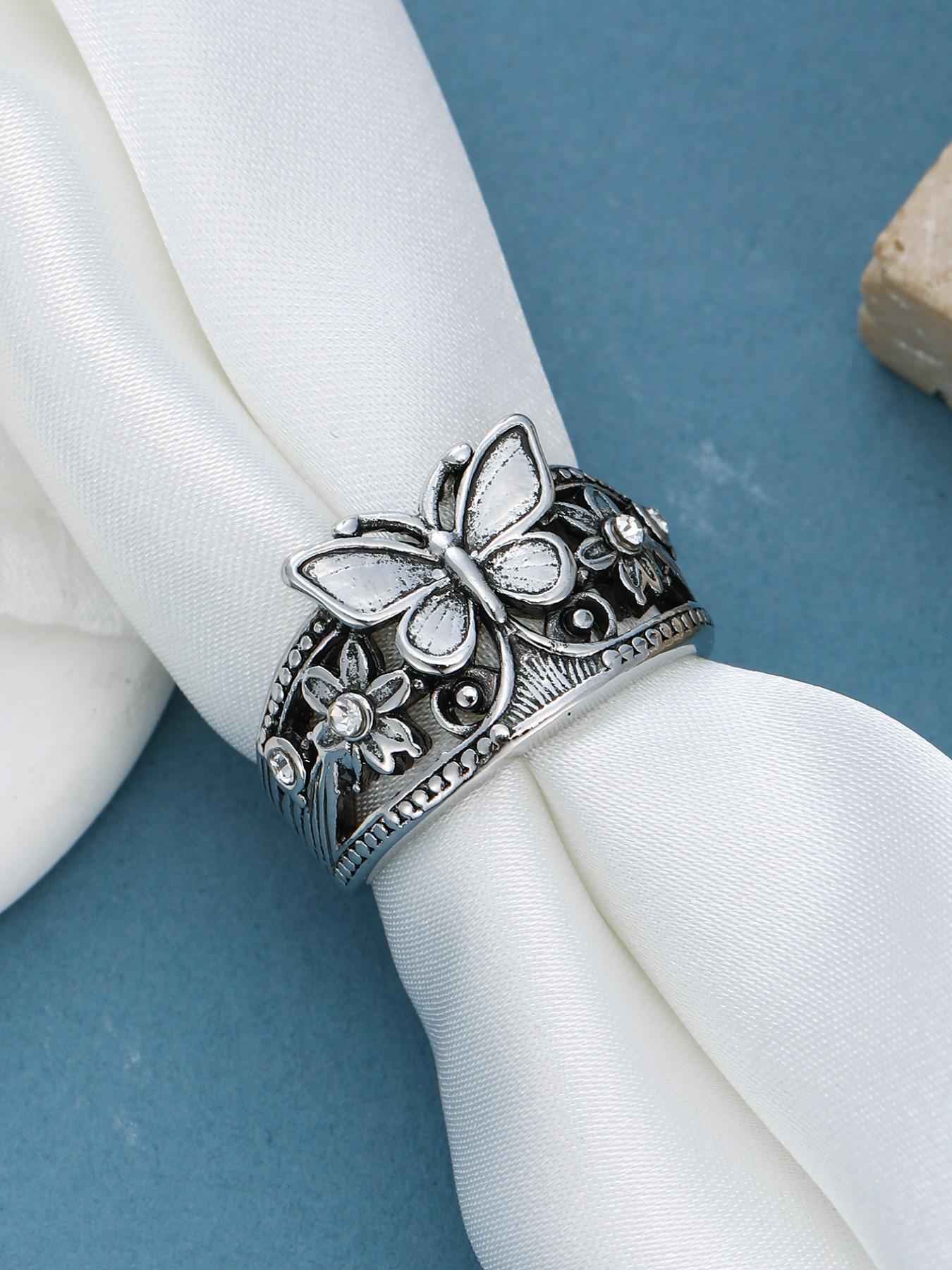 Vintage Hollow Butterfly Flower Ring for Women, Ethnic Style Unique Design, Casual Versatile Party Wedding Jewelry, Boho Wedding Ring Jewelry Rings