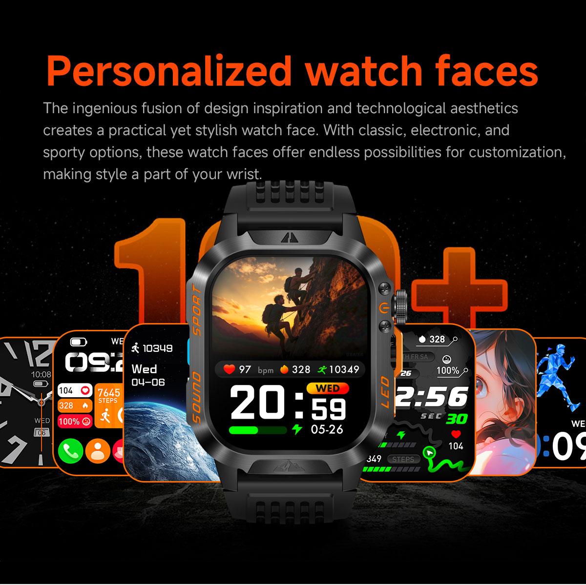 HT46 Outdoor Smart Watch Bluetooth Calling Heart Rate Sleep Blood Oxygen Monitor LED Light for Cycling Hiking Camping