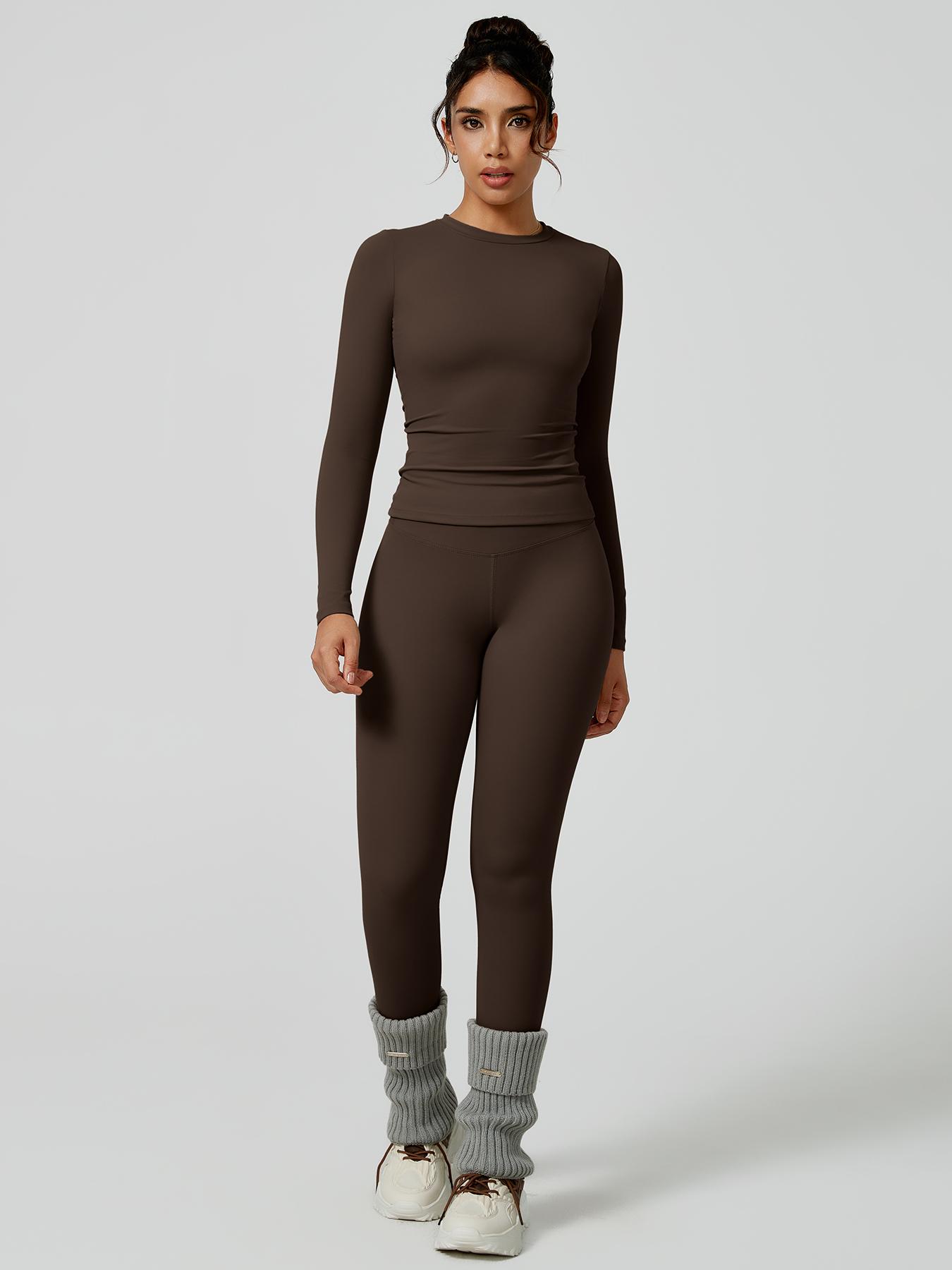 Two-Piece Set Women's Patchwork High Elastic Soft Round Neck Flat Shoulder Long Sleeve Slim Fit Beautiful Hip Tight Pants Yoga Clothes suit Workout Running Clothes Four Seasons Outdoor Running Cycling Hiking Walking Shopping Fashion suit Gym