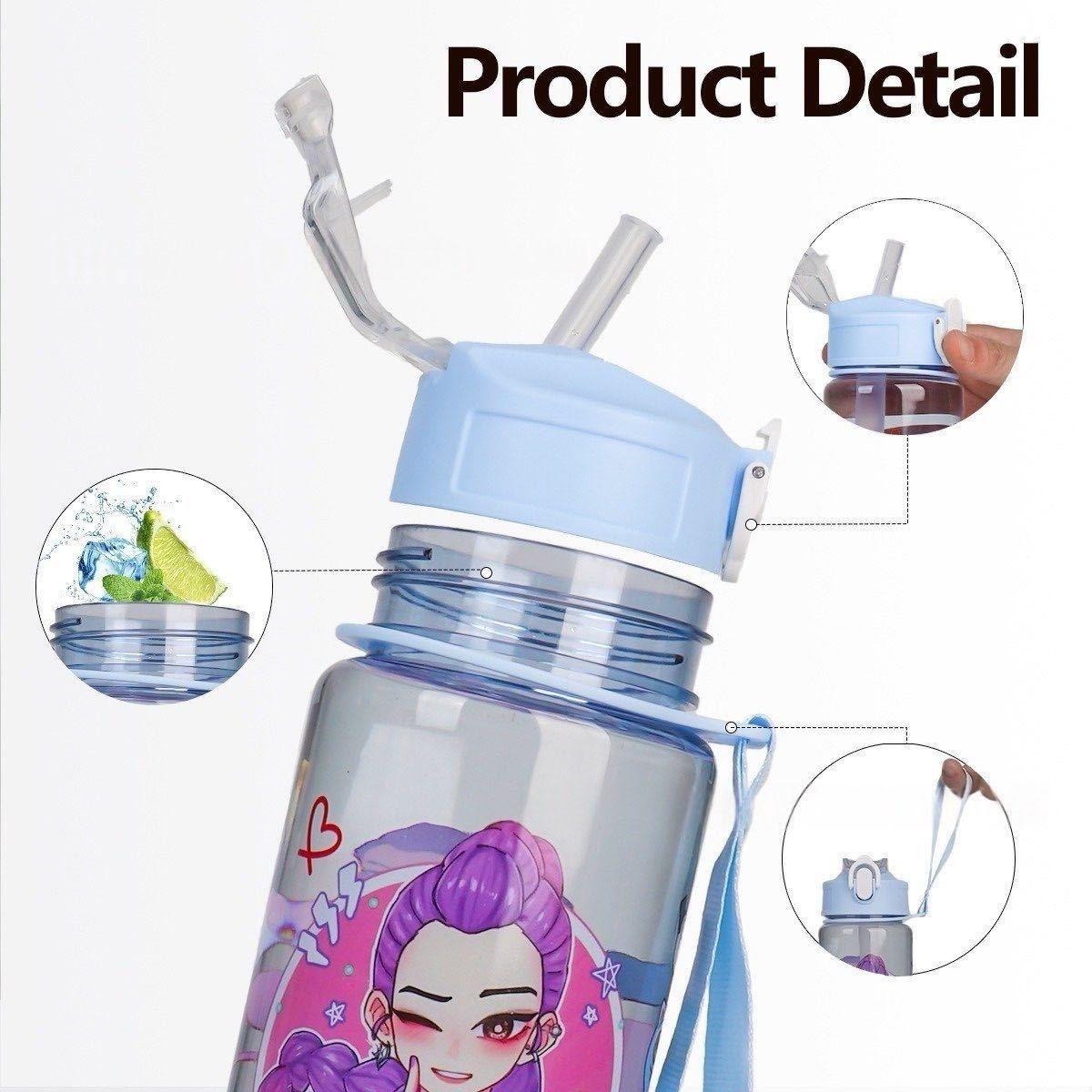 K-Pop Ghost Hunter Water Bottle 700ML, Cute Anime Style Hydration Tumbler with Straw & Lid, Leakproof Portable Drinkware, Perfect Gift for Kpop Fans
