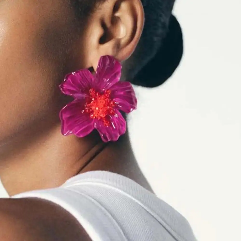 2025 Trendy Colorful Acrylic Transparent Flower Earrings for Women Exaggerated Large Flower Earrings Party Jewelry Accessories