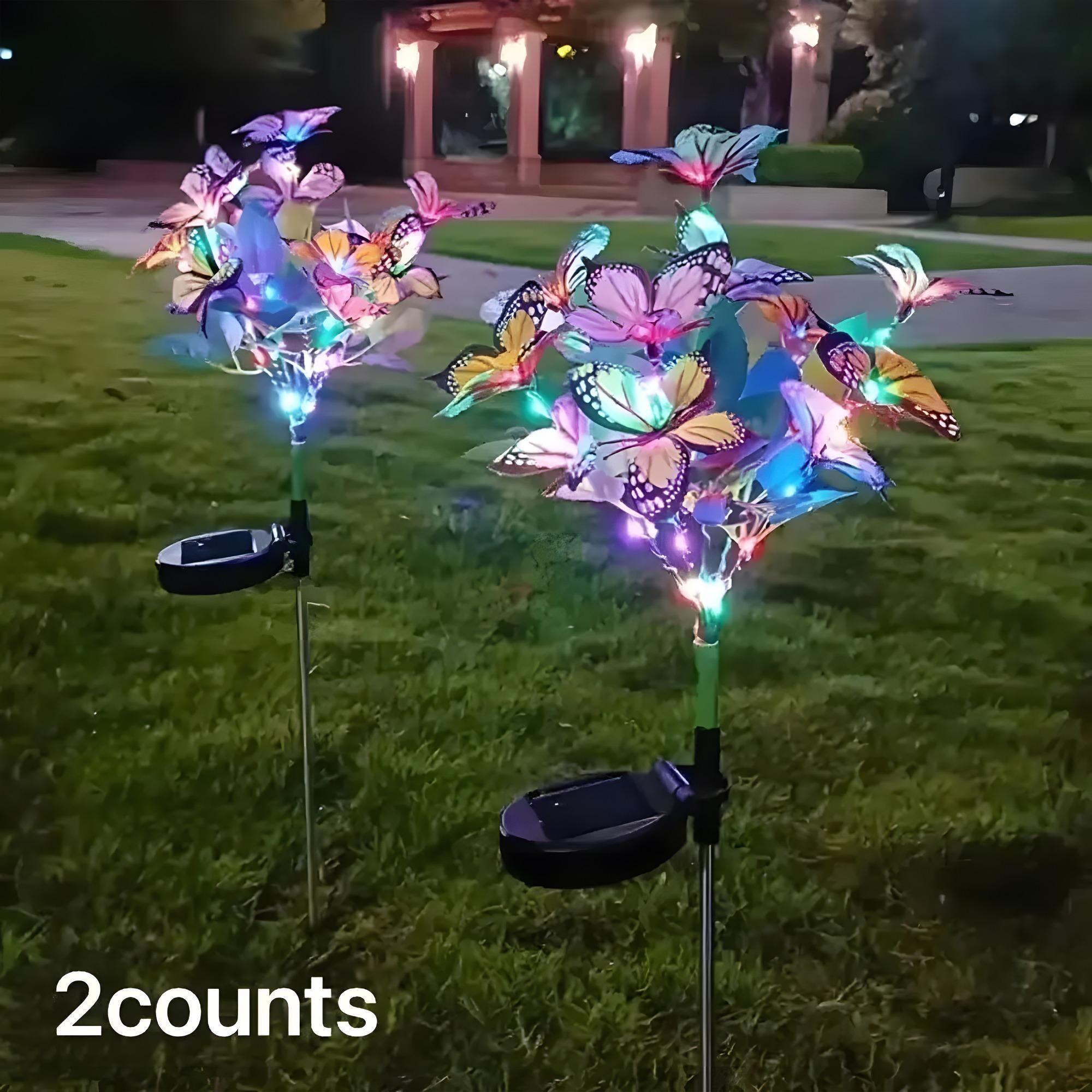 Solar Powered LED Butterfly Tree Ground Lights, Waterproof Outdoor Garden Lawn Landscape Lighting, Decorative Holiday Party Lights, Solar Garden Lamps