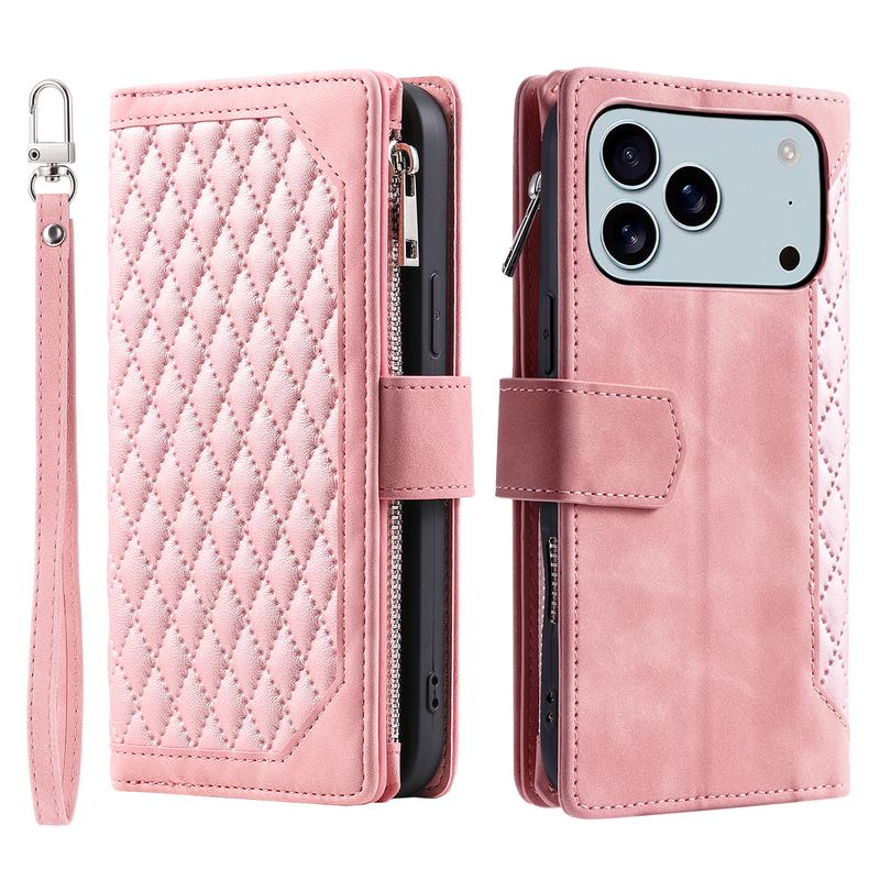 Crossbody Wallet Case For iPhone 17 16 Pro Max 15 14 Plus 13 12 Leather Phone Case with Card Holder Kickstand & Wrist Strap Cover Magnetic Closure Flip Handbag Zipper Purse Shell for Women