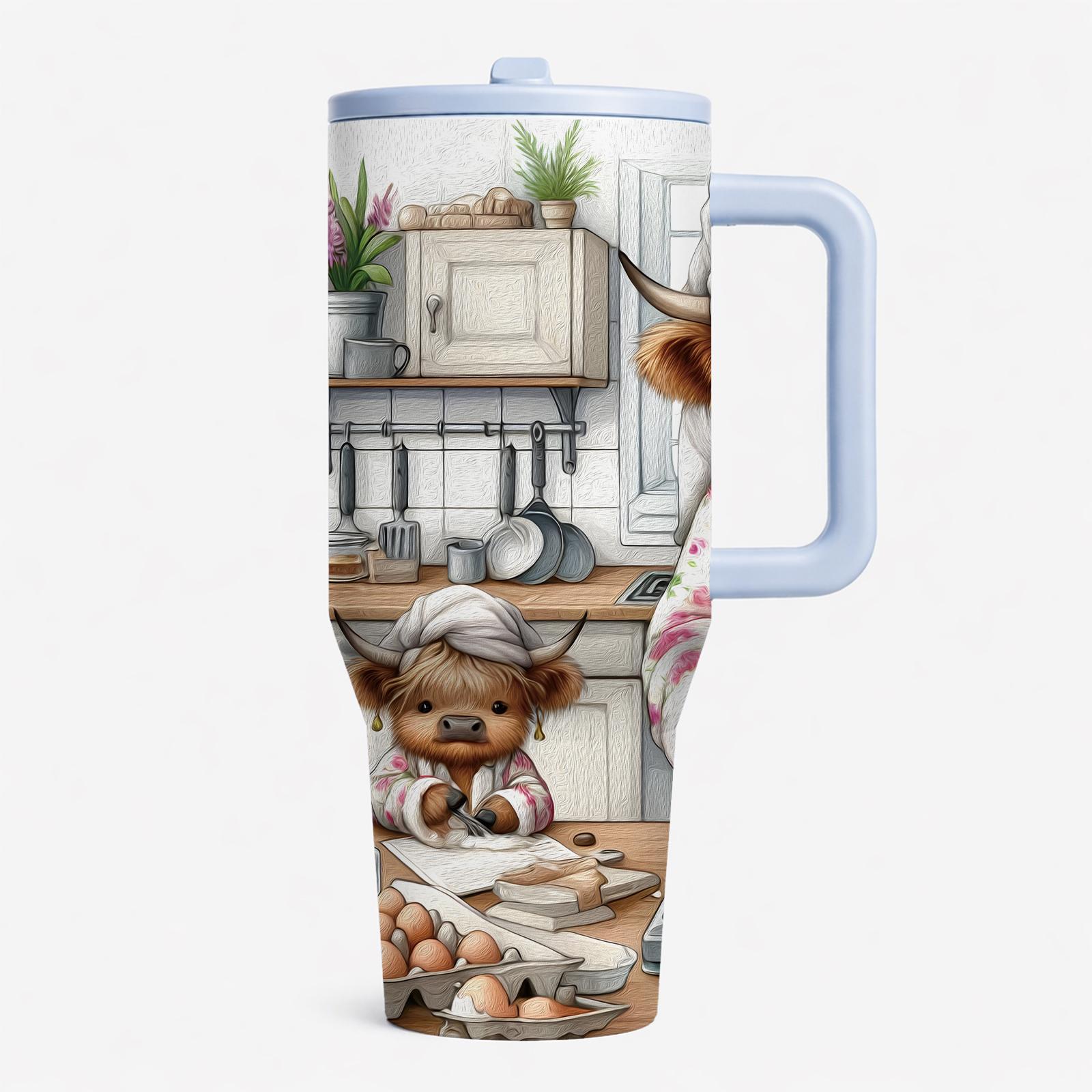 1 Pc 40oz insulated mug, funny cow mom vacuum mug, double wall thermal mug with handle, leak-proof lid, large capacity for hot cold drinks, keeps hot 12h cold 24h, stainless steel skinny tumbler, cute animal gift for women coffee lovers