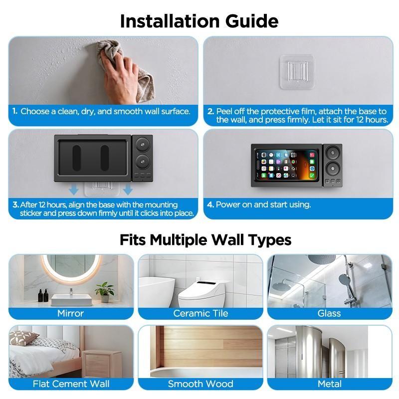 Waterproof box speaker, bathroom waterproof 360 ° rotating touch screen, Bluetooth speaker, watch movies, listen to music, phone holder Bluetooth speaker audio shower TV holder, swimming pool, kitchen, bathroom, sink