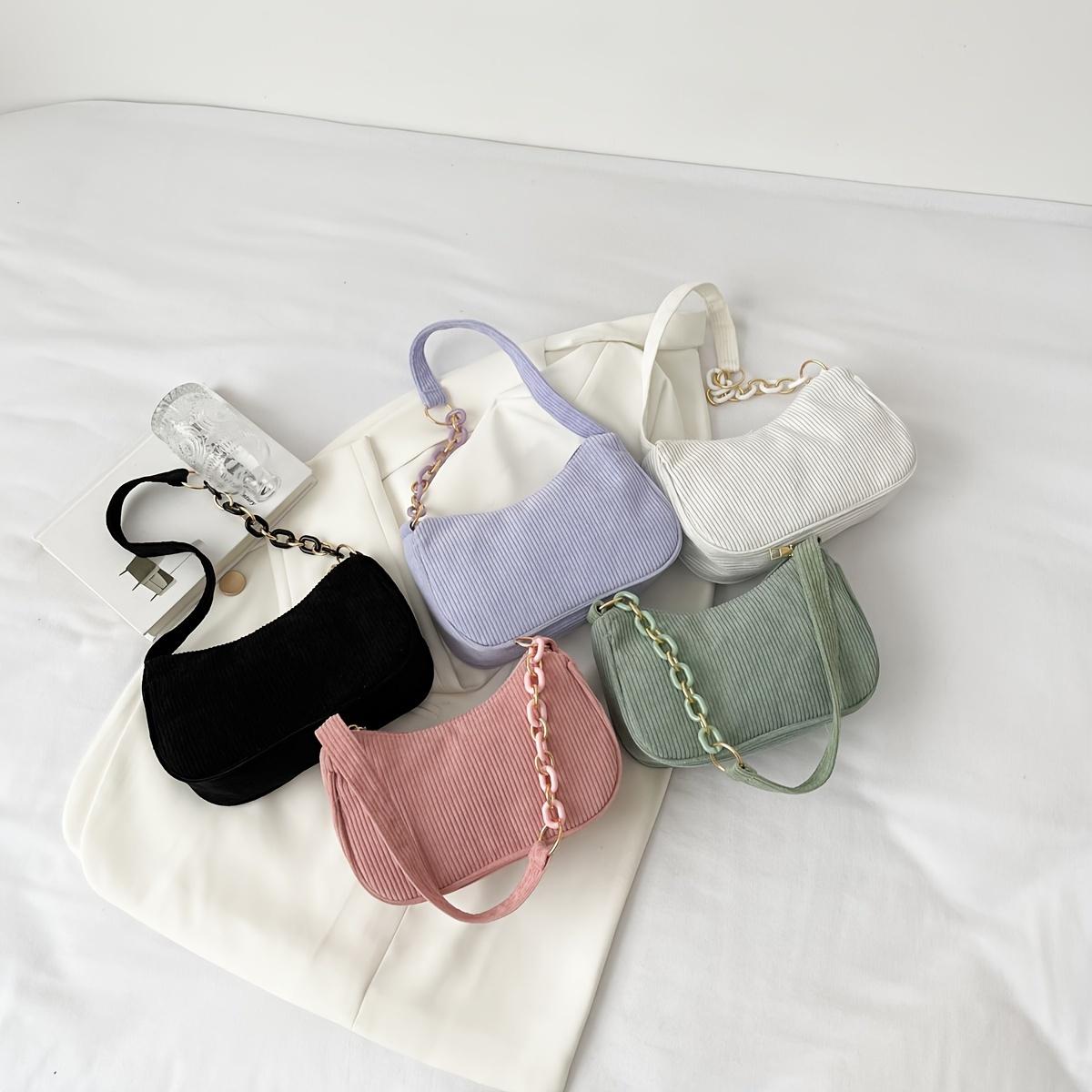 Vintage Corduroy Crossbody Bag, Stylish Chain Side Purse, Women'S Basic Handbag Featuring a Zipper, Crossbody Bags For Women, Handbags For Women