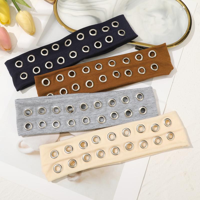 AWAYTR Fashion Grommet Wide Headbands for Women Hollow Out Elastic Head Bands Y2k Girls Punk Grunge Stretchy Hair band Hair Accessories