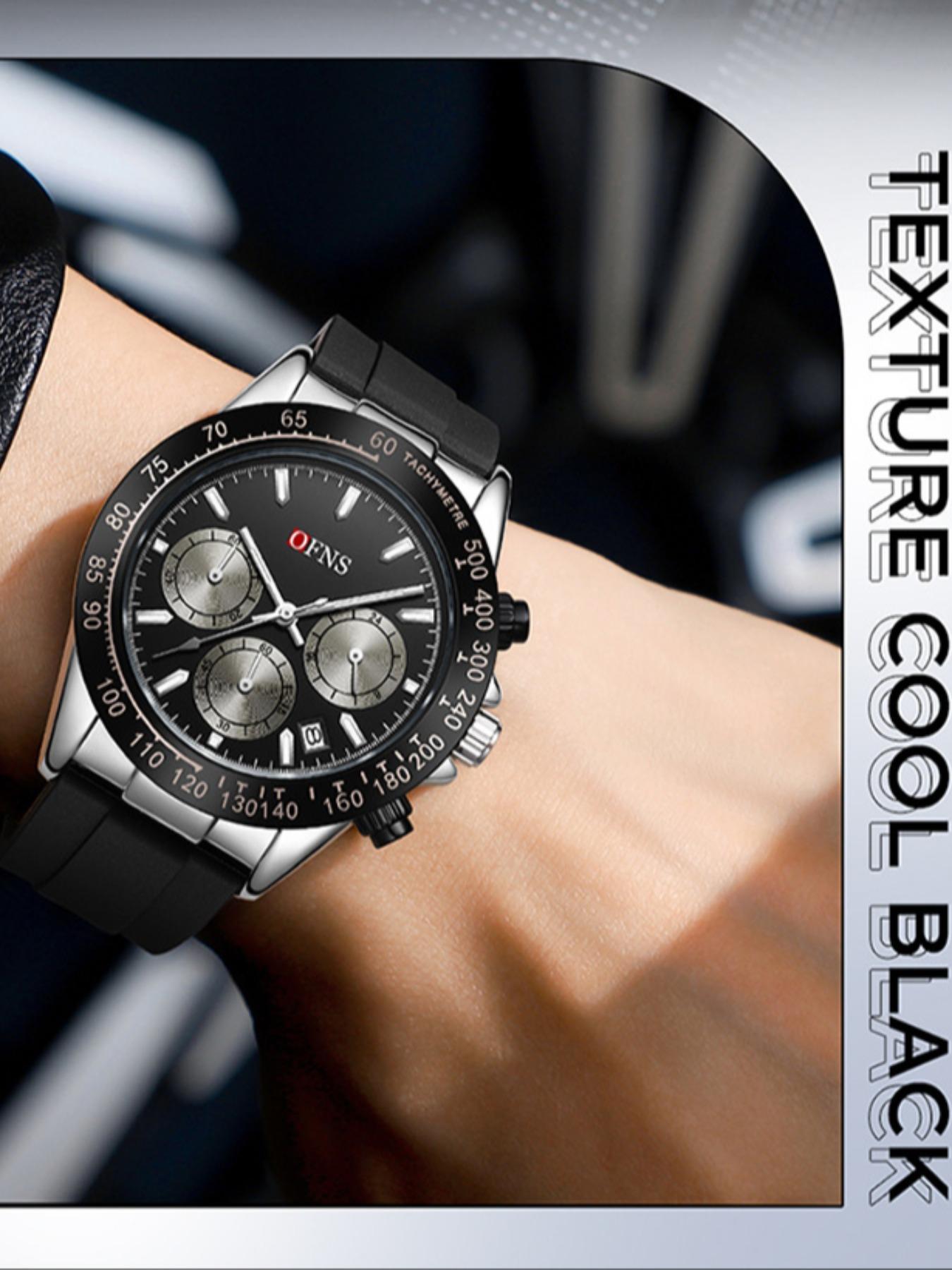 OFNS Quartz Watch, Waterproof Sport Three Eyes Six Hands Calendar, Men's Business Casual Night Light Fashion, Unisex Round Analog Face